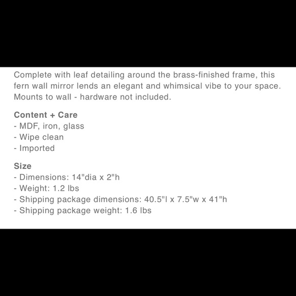 Urban outfitters boho wall mirror fern leaf round - Picture 4 of 9